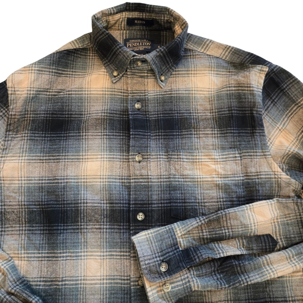 Pendleton Mason Flannel Shirt Men S Cotton Flannel Plaid Button Down L/S Outdoor